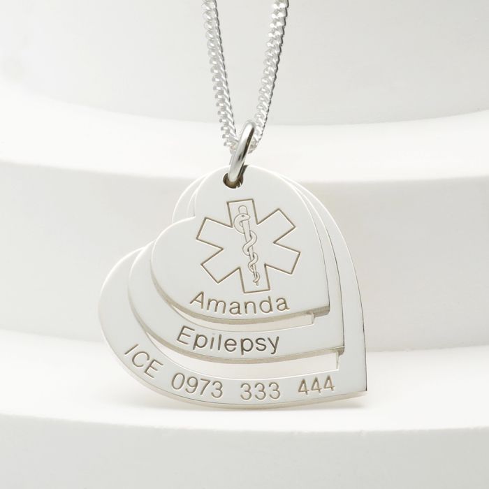 Sterling Silver Triple Hearts Medical Alert Necklace