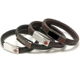 Unisex Braided Leather and Stainless Steel Medical Bracelet 