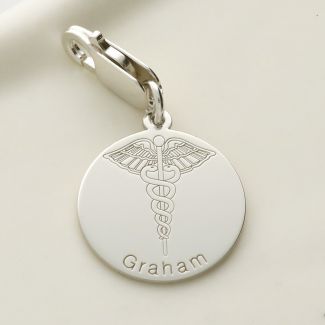  Medical Alert Round Clip On Charm In Sterling Silver