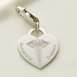 Medical Alert Clip On Heart Charm In Sterling Silver