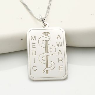 Sterling Silver Medic Aware Rod & Snake Pendant With Optional Chain